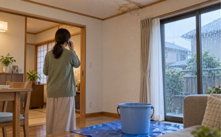 上尾市で突然雨漏りしたら、まず安全な場所から連絡する